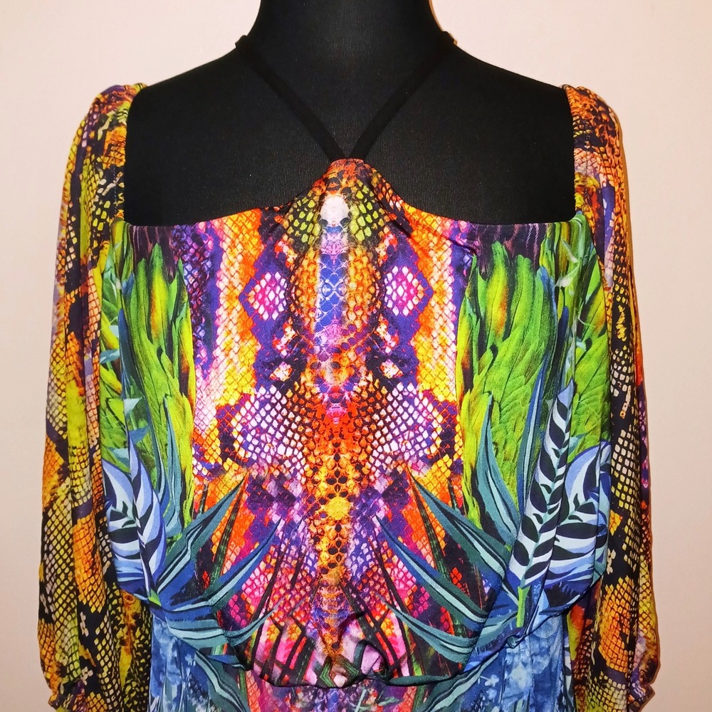 Venus Boho Y2K Bohemian Hippie Wild Bright Snakeskin Print Maxi Dress XL
